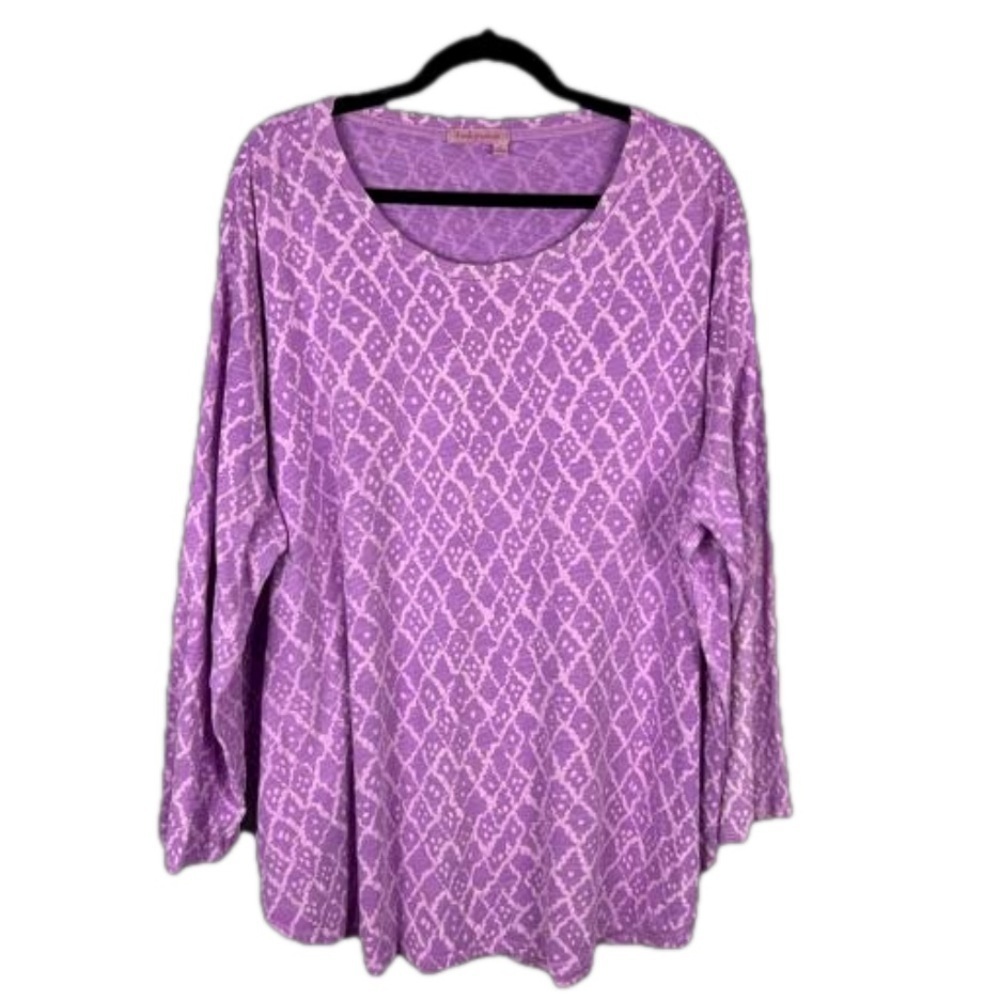 Fresh Produce Cotton Pink Lilac Geometric Long Sleeve Top 3X